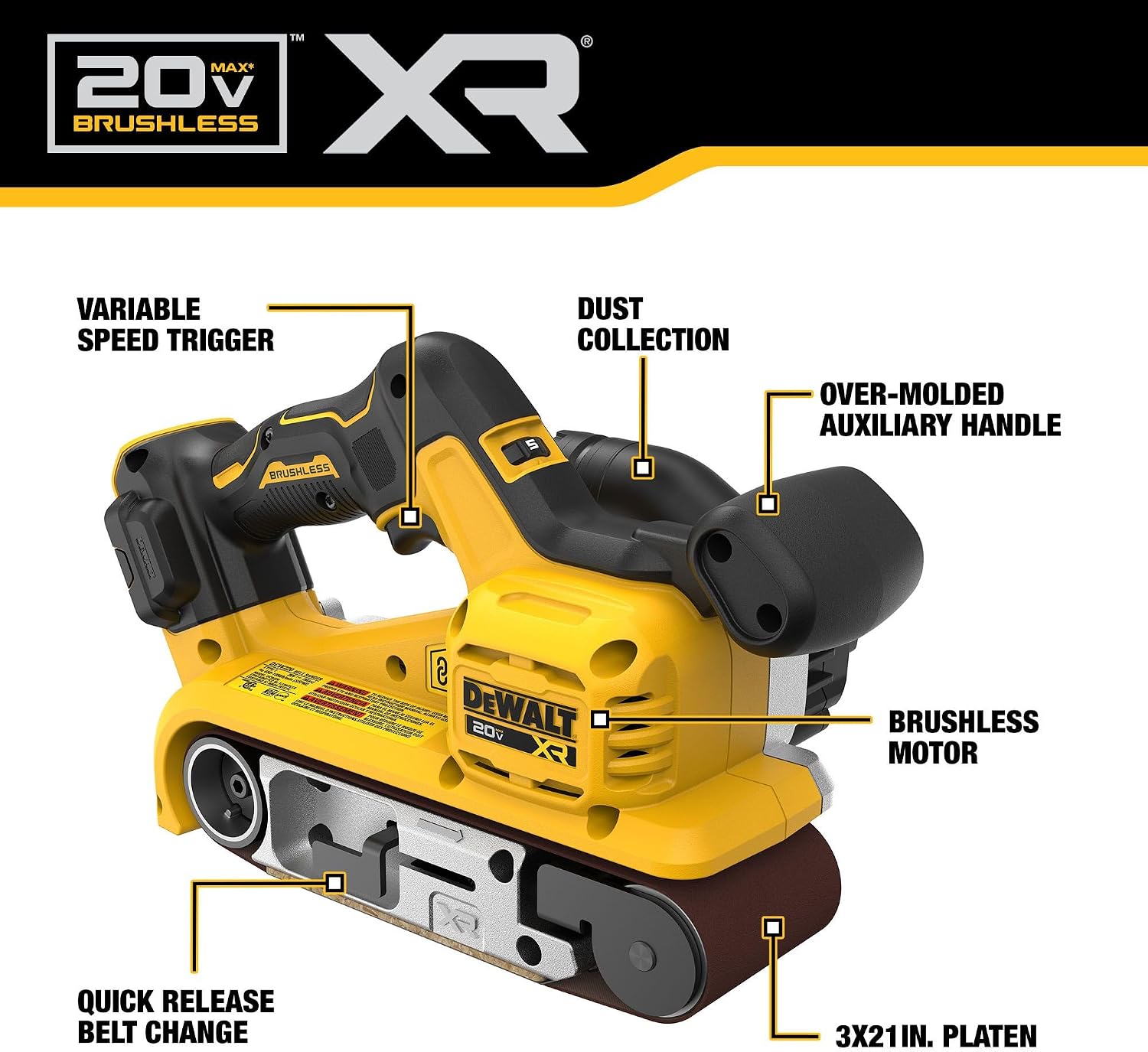 DEWALT 20V MAX* Belt Sander, Cordless, Brushless, Tool Only (DCW220B)
